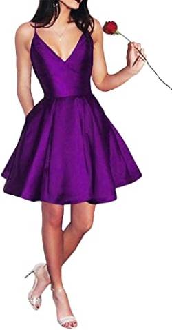 SAYNO Kurzes Heimkehr-Kleid für Junior, schulterfrei, V-Ausschnitt, Abschlussballkleid, violett, 40 von SAYNO