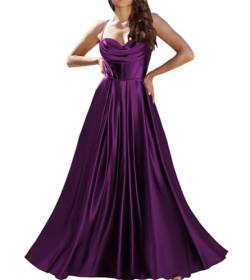 SAYNO Spaghettiträger, Brautjungfernkleider für Damen, mit Satin, formelles Kleid mit Taschen, Ballkleid, Ballkleid, pflaume, 34 von SAYNO