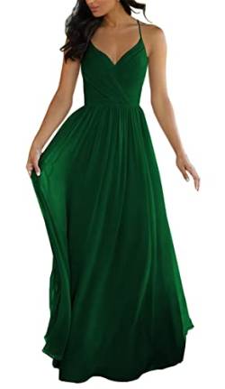 Spaghettiträger Hochzeit Brautjungfernkleider für Junioren V Ausschnitt Elegant Chiffon A-Linie Trauzeugin Kleider, hunter green, 38 von SAYNO