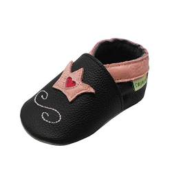 SAYOYO Baby Krone Lauflernschuhe Leder Weiche Sohle Baby Mädchen Baby Jungen Kugelsicherer Krippe Enfants Schuhe 17/18 (0-6) S Monate, Schwarz von SAYOYO