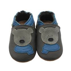 SAYOYO Bär Krabbelschuhe Lauflernschuhe Jungen mädchen Weicher Leder Babyhausschuhe 23/24 (18-24) XL Monate,Dunkelgrau von SAYOYO