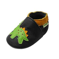 SAYOYO Dinosaurier WeichesLeder Lauflernschuhe Krabbelschuhe Babyschuhe, 21/22 (12-18) L Monate,Schwarz von SAYOYO