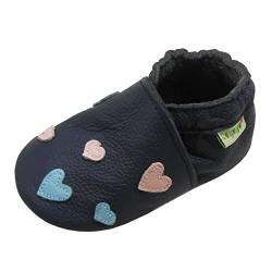 SAYOYO Krabbelschuhe Lauflernschuhe Jungen mädchen Weicher Leder Babyhausschuhe 23/24 (18-24) XL Monate, Navy Blau von SAYOYO