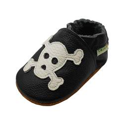 SAYOYO Schädel WeichesLeder Lauflernschuhe Krabbelschuhe Babyschuhe (12-18) L Monate, Schwarz von SAYOYO