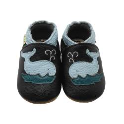 SAYOYO WeichesLeder Lauflernschuhe Krabbelschuhe Babyschuhe 23/24 (18-24 Monate) XL, Schwarz Wal von SAYOYO