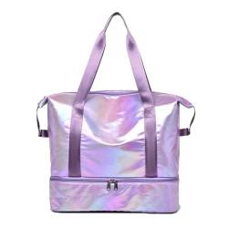 Erweiterbare Reisegepäcktasche, Sporthandtasche, Fitness, große Kapazität, Damen-Umhängetasche (Color : B Purple, Size : 46x32cm) von SBTRKT