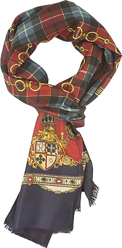 feiner Herrenschal mit extravagantem Muster, leichte Qualität, Vintage-Pattern, schmaler Schal - Made in Italy (Karo-Rot) von SCAMODA