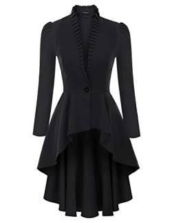 Damen Halloween Kostüm Renaissance Viktorianische Lange Weste Jacke Gothic Steampunk Jacke Top, Schwarzes Langarmshirt, L von SCARLET DARKNESS