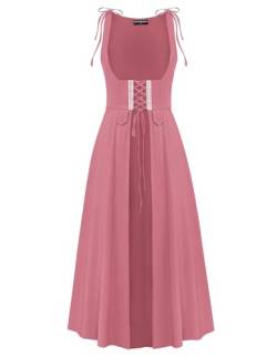 Damen Mittelalter Kleider U-Ausschnitt Lace-up vorne mit Spitzen A-Linie Elegantes Cocktailkleid Rosa XXL von SCARLET DARKNESS