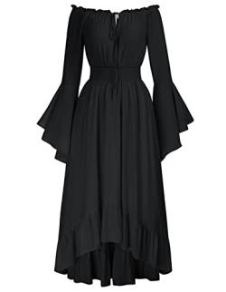 Damen Renaissance Corsagenkleid Schulterfrei mit Taschen A-Linie Rüschenkleid Schwarz L von SCARLET DARKNESS
