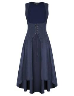 Damen Renaissance Kleid Lace-up vorne Ärmellos U-Ausschnitt A-Linie High-Low Festliches Cocktailkleid Dunkelblau L von SCARLET DARKNESS