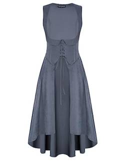 Damen Renaissance Kleid Lace-up vorne Ärmellos U-Ausschnitt A-Linie High-Low Festliches Westenkleid Graublau L von SCARLET DARKNESS