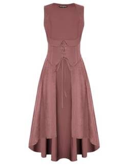 Damen Renaissance Kleid Lace-up vorne Ärmellos U-Ausschnitt A-Linie High-Low Festliches Westenkleid Rosa L von SCARLET DARKNESS