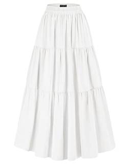 Damen Renaissance Röcke Gestuft Elastische Taille A-Linie mit Taschen Festlicher Flowy Rock Weiß XXL von SCARLET DARKNESS
