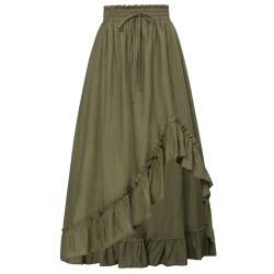 Damen Renaissance Trachtenrock Frühling High Waist mit Kordelzug A-Linien Maxi Rock Dunkelgrün L von SCARLET DARKNESS