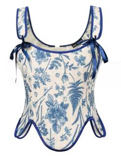 Damen Viktorianische Cottagecore Vest Elegant Floral Print Mit Träger Fairycore Top Blaue Blume 44 von SCARLET DARKNESS