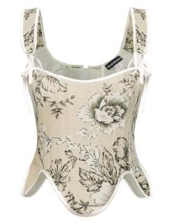 Damen Viktorianische Cottagecore Vest Elegant Floral Print Mit Träger Fairycore Top Schwarz Blume 44 von SCARLET DARKNESS