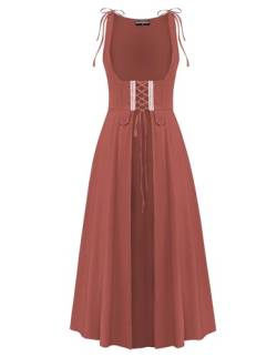 Damen Viktorianisches Kleid Ärmellos U-Ausschnitt Unterbrust A-Linie Midi Cosplay Abendkleid Bohnen Paste M von SCARLET DARKNESS
