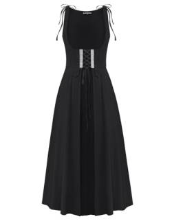 Damen Viktorianisches Kleid Ärmellos U-Ausschnitt mit Spitzen A-Linie Korsett Cosplay Abendkleid Schwarz M von SCARLET DARKNESS