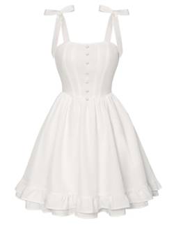 Damen Viktorianisches Kleid Träger Lace-up Gesmokt hinten Korsett Freizeitkleid Weiß L von SCARLET DARKNESS