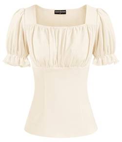 Gothic Damen Shirt Kurzarm Square Neck Steampunk Bluse Gothic Tops Beige XL von SCARLET DARKNESS
