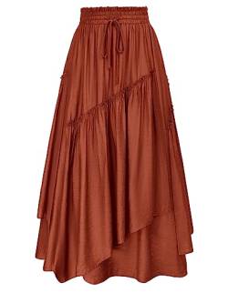 Renaissance Damen Maxirock mit Tasche Plissierter Rock Elastische Hohe Taille Vintage Röcke XL Orangerot von SCARLET DARKNESS