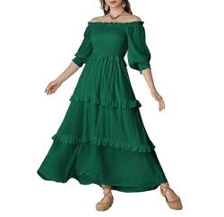 SCARLET DARKNESS Damen Gothic Piratenkleid Schulterfrei mit Rüschen Gestuft Rockabilly Abendkleid Grün S von SCARLET DARKNESS