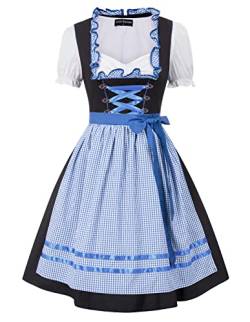 SCARLET DARKNESS Damen Trachtenkleid 3tlg Dirndl Kleid mit Dirndl Bluse und Schürze für Oktoberfest S Blau Plaid von SCARLET DARKNESS
