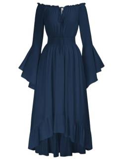SCARLET DARKNESS Damen Viktorianisches Rockabilly Kleid Off Shoulder Lace-Up Rokoko Fairy Dress Dunkelblau XXL von SCARLET DARKNESS