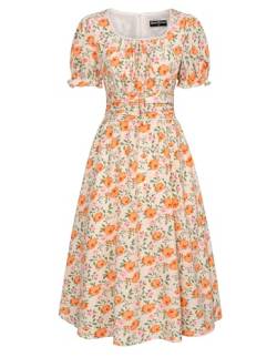 SCARLET DARKNESS Damenkleid im viktorianischen Stil im viktorianischen Stil mit Blumenmuster, Cottagecore-Kleid, Tieforange mit Blumenmuster, Groß von SCARLET DARKNESS