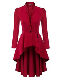 SCARLET DARKNESS Steampunk High-Low Lange Coat Vintage Herbst Winter Weihnachten Party Mäntel Smoking Jacke Rot XL von SCARLET DARKNESS