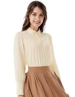 SCARLET DARKNESS Viktorianische Bluse für Frauen Baggy Baumwolle Langarm Renaissance Shirt, Beige, XX-Large von SCARLET DARKNESS