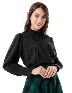 SCARLET DARKNESS Viktorianische Bluse für Frauen Baggy Baumwolle Langarm Renaissance Shirt, Schwarz, X-Groß von SCARLET DARKNESS