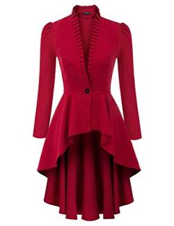 Scarlet Darkness Damen Halloween Kostüm Renaissance Viktorianische Lange Weste Jacke Gothic Steampunk Jacke Top, Rote lange Ärmel, L von SCARLET DARKNESS