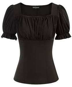 Scarlet Darkness Damen Renaissance Bauernbluse Kurzarm Gothic Lolita Boho Bluse, B-schwarz, XX-Large von SCARLET DARKNESS