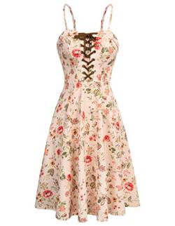 Scarlet Darkness Damen Sommerkleid Vintage Viktorianisches Midikleid mit Taschen, Beige / Rosa mit Blumenmuster, XX-Large von SCARLET DARKNESS