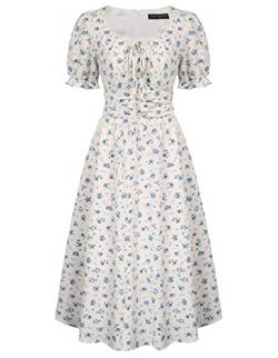 Scarlet Darkness Damen-Sommerkleid im viktorianischen Stil, quadratischer Ausschnitt, Blumenmuster, Cottagecore-Kleid mit Taschen, Blau floral, XX-Large von SCARLET DARKNESS