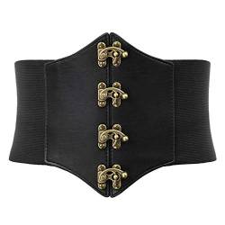 Scarlet Darkness Damen Steampunk Piraten Kostüm Korsett Gürtel Retro Schnalle Breite Taille Cincher, Schwarz, S von SCARLET DARKNESS