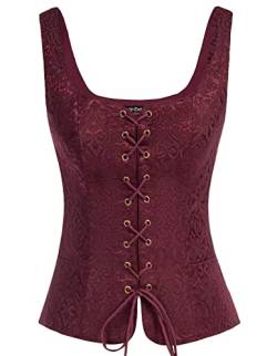 Scarlet Darkness Damen Viktorianische Steampunk-Weste, Gothic-Jacquard-Weste, Top, Weinrot, Größe M von SCARLET DARKNESS