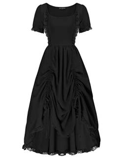 Scarlet Darkness Frauen Viktorianischen Renaissance Kleid Rüschen High Low Kleid mit Kordelzug S-2XL, Schwarz, X-Groß von SCARLET DARKNESS