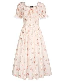 Scarlet Darkness Frauen viktorianischen Cottagecore Kleid Vintage Floral Puffärmel Rüschen Stufenkleid, Pink-Floral, Groß von SCARLET DARKNESS