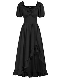 Scarlet Darkness Renaissance Faire Kostüm Damen Cottagecore Korsett Kleid Rüschen Maxikleid mit Taschen, Schwarz, Groß von SCARLET DARKNESS