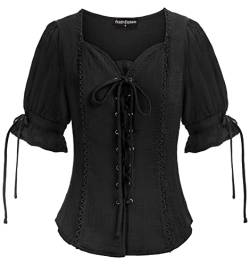 Scarlet Darkness Renaissance Shirts für Damen Sommer Übergröße Schnürung Tops Tee, Schwarz, Large von SCARLET DARKNESS