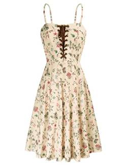 Scarlet Darkness Sommerkleid für Damen, Blumenmuster, 2024, Vintage-Sommerkleid mit Taschen, Beige / Blumen, Mittel von SCARLET DARKNESS