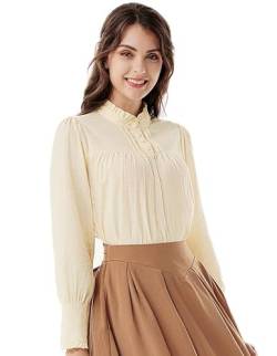 Scarlet Darkness Viktorianische Bluse für Frauen Baggy Baumwolle Langarm Renaissance Shirt, Beige, Klein von SCARLET DARKNESS