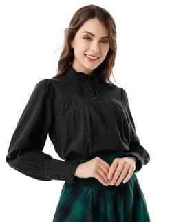 Scarlet Darkness Viktorianische Bluse für Frauen Baggy Baumwolle Langarm Renaissance Shirt, Schwarz, XX-Large von SCARLET DARKNESS