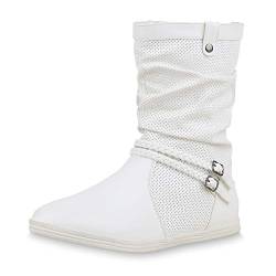 SCARPE VITA Bequeme Damen Stiefel Flache Schlupfstiefel Boots 160429 Weiss Schnallen Leicht Gefüttert 36 von SCARPE VITA