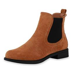 SCARPE VITA Damen Chelsea Boots Leicht Gefüttert Stiefeletten Wildleder-Optik Profilsohle Bequeme Blockabsatz Schuhe 197047 Hellbraun 37 von SCARPE VITA