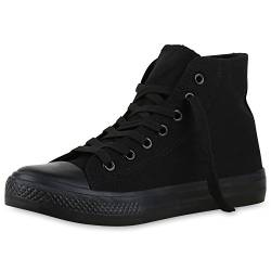 SCARPE VITA Damen High Top Sneaker Sportschuhe Kult Schuhe Canvas Stoff Freizeitschuhe Schnürer Sportliche Turnschuhe 135950 Schwarz Schwarz 36 von SCARPE VITA