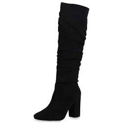 SCARPE VITA Damen Klassische Stiefel Veloursleder-Optik High Heels Blockabsatz Schuhe Slouch Boots Absatzschuhe 186438 Schwarz 41 von SCARPE VITA